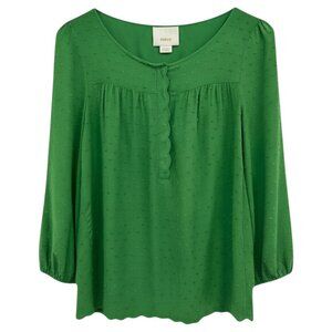 Maeve Anthropologie Swiss Dot Henley Blouse Green Size 2